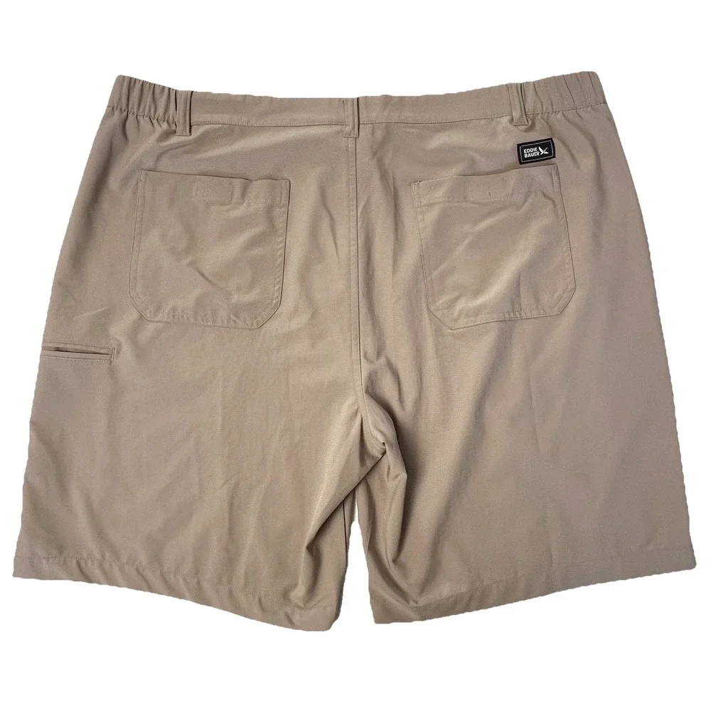 Eddie Bauer Mens‎ Tech Shorts XXL Khaki Flex Waist Four-Way Stretch UPF-30 Golf